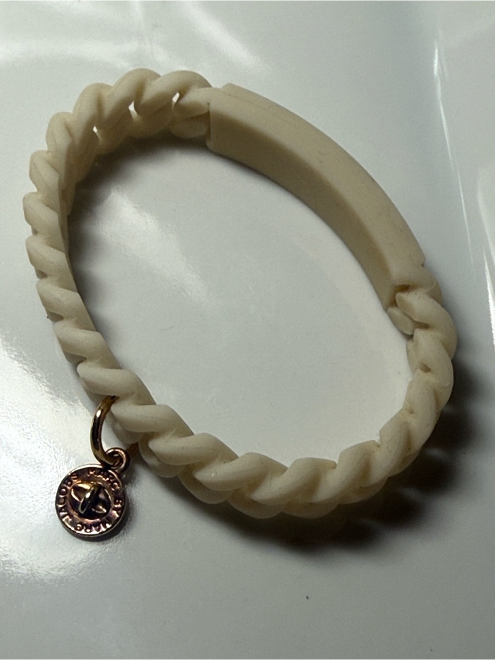 Cream Braided Silicone Bracelet with Gold Charm